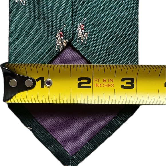Vintage 90s Polo by Ralph Lauren Green Silk Tie with Embroidered Polo Player - Picture 9 of 10
